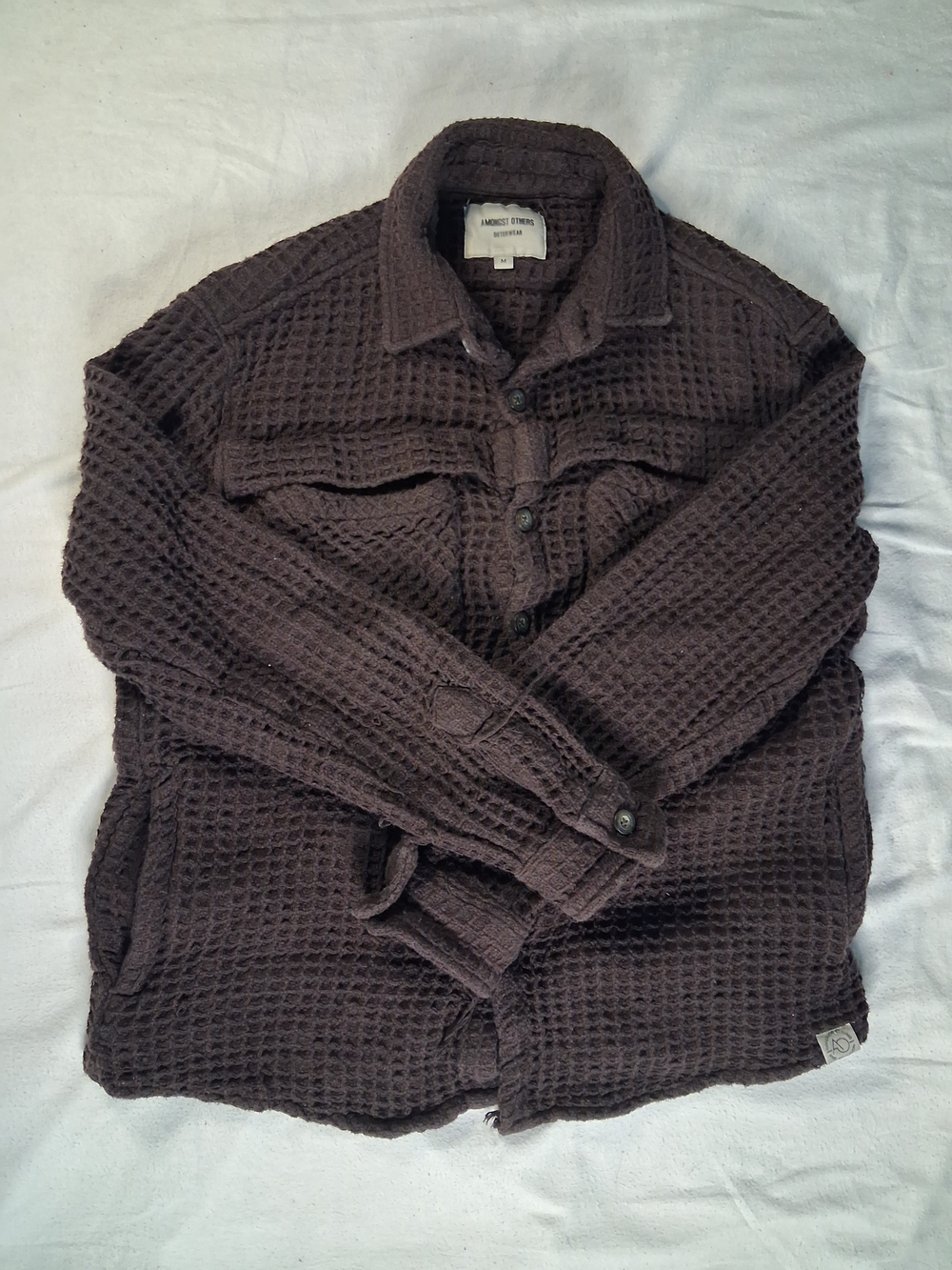 Amongst Others Brown Size Medium Waffle Knit Button-Up Knitted Shirt